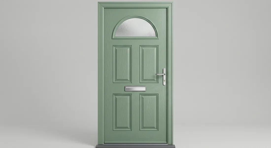 4 Panel 1 Arch Composite Door, shown in Chartwell Green